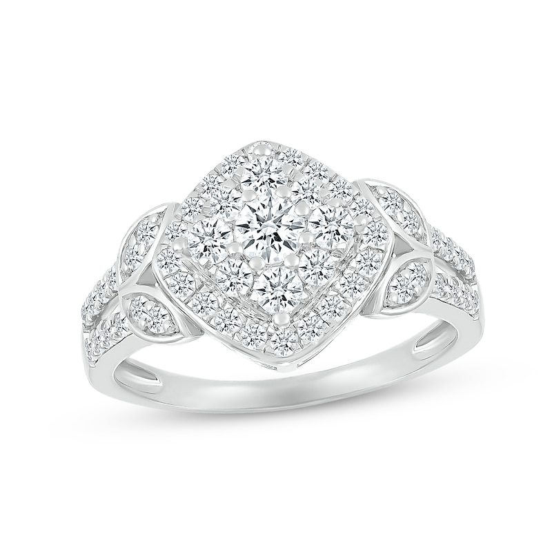 Main Image 3 of Multi-Diamond Center Bridal Set 1 ct tw Round-cut 10K White Gold