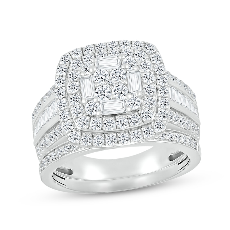 Main Image 1 of Multi-Diamond Center Bridal Set 1-1/2 ct tw Round & Baguette-cut 10K White Gold