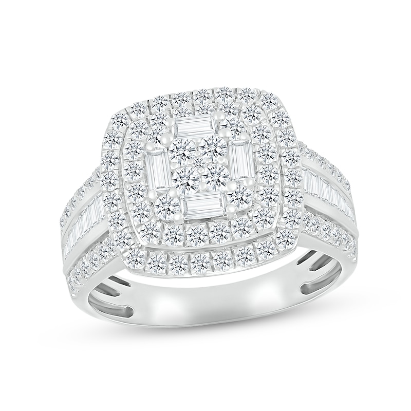 Main Image 3 of Multi-Diamond Center Bridal Set 1-1/2 ct tw Round & Baguette-cut 10K White Gold