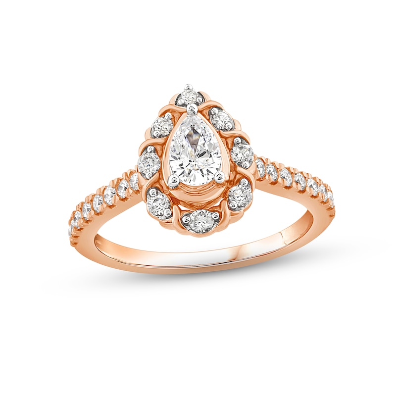 XO from KAY Diamond Halo Engagement Ring 7/8 ct tw Pear & Round-cut 14K Rose Gold