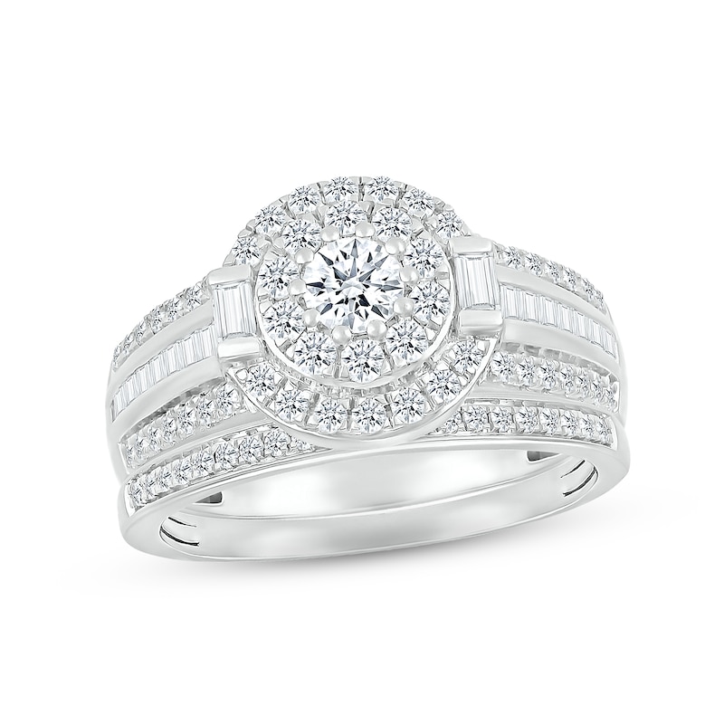 Main Image 1 of Diamond Bridal Set 1 ct tw Round & Baguette-cut 10K White Gold