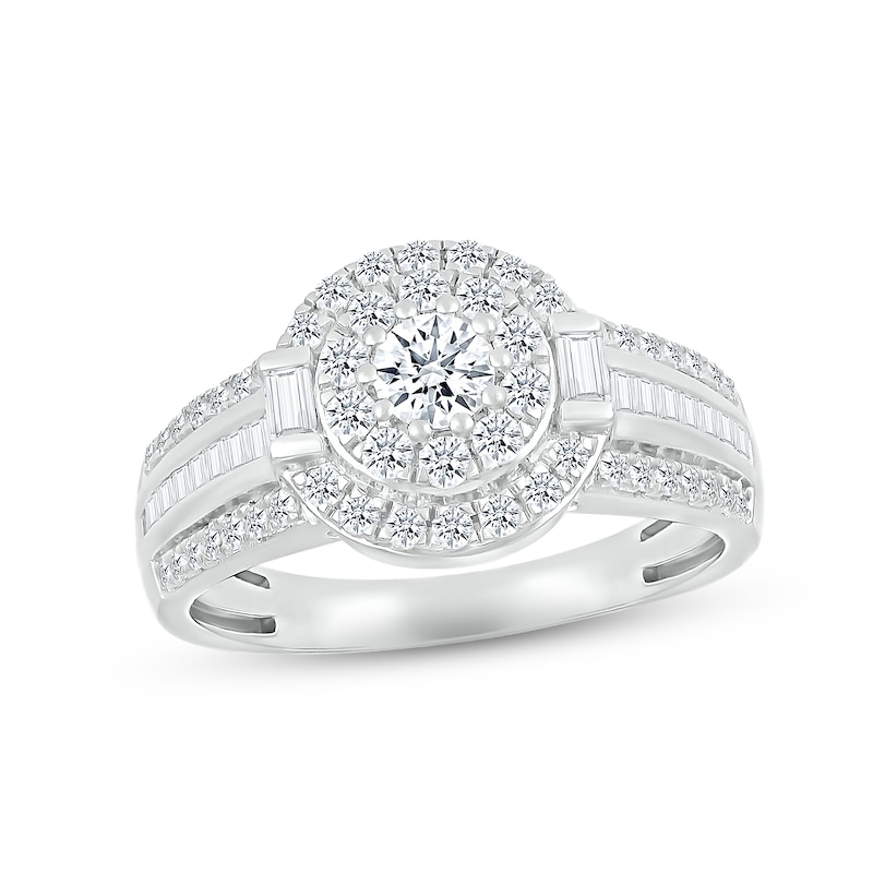 Main Image 3 of Diamond Bridal Set 1 ct tw Round & Baguette-cut 10K White Gold