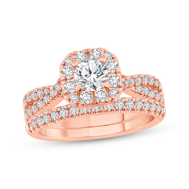 Round-Cut Diamond Cushion Halo Bridal Set 1-1/4 ct tw 14K Rose Gold