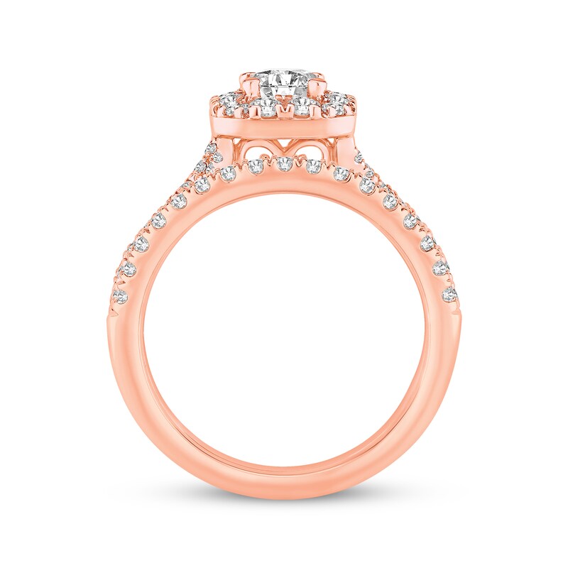 Round-Cut Diamond Cushion Halo Bridal Set 1-1/4 ct tw 14K Rose Gold
