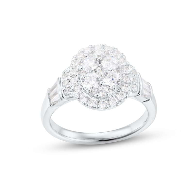 Multi-Diamond Center Engagement Ring 1-1/4 ct tw Round & Baguette-cut 14K White Gold