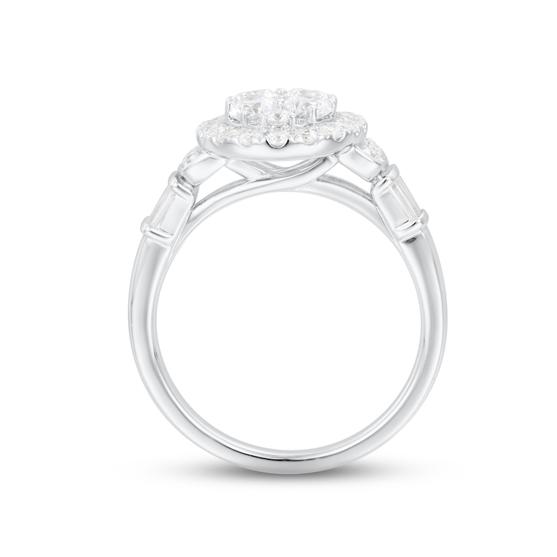 Multi-Diamond Center Engagement Ring 1-1/4 ct tw Round & Baguette-cut 14K White Gold
