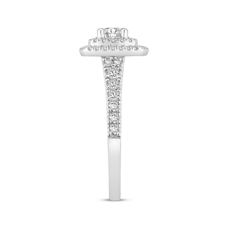 Main Image 2 of Adore Round-Cut Diamond Double Halo Cushion Engagement Ring 1 ct tw 18K White Gold