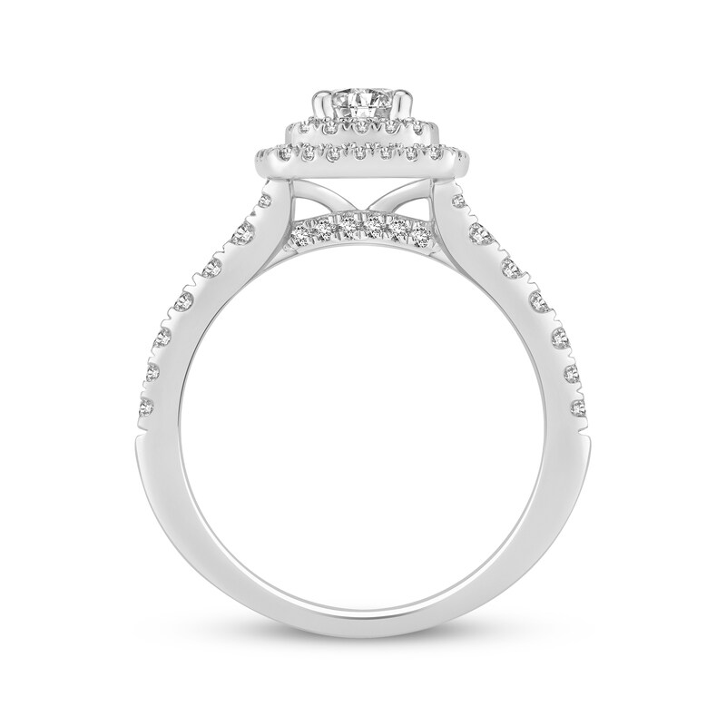 Main Image 3 of Adore Round-Cut Diamond Double Halo Cushion Engagement Ring 1 ct tw 18K White Gold