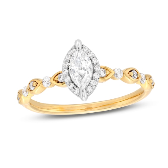 Diamond Halo Engagement Ring 1/2 ct tw Marquise & Round-cut 14K Two-Tone Gold