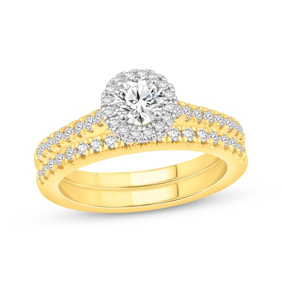 Adore Round-Cut Diamond Halo Bridal Set 1 ct tw 18K Two-Tone Gold