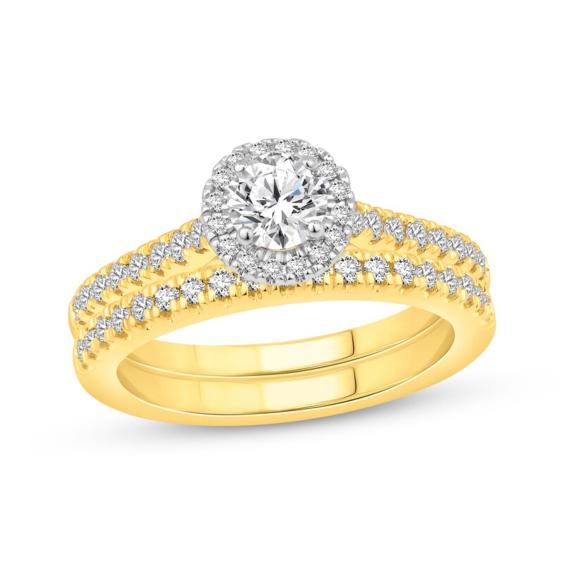 Main Image 1 of Adore Round-Cut Diamond Halo Bridal Set 1 ct tw 18K Two-Tone Gold