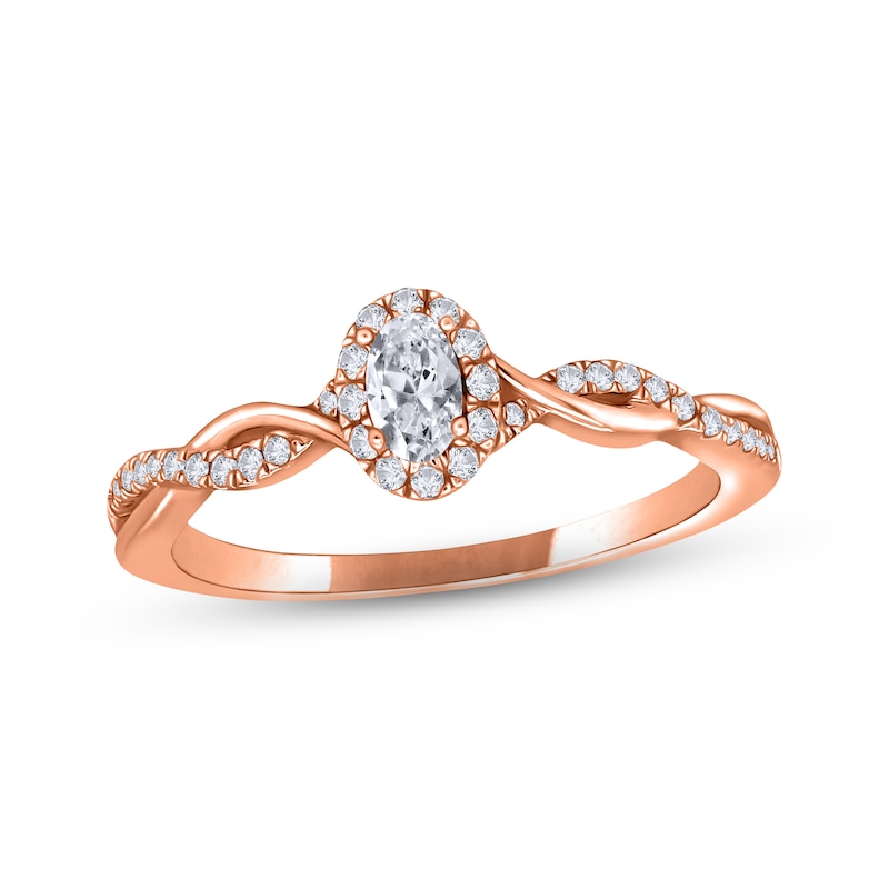 Adrianna Papell Diamond Engagement Ring 1/3 ct tw Oval & Round-cut 14K Rose Gold