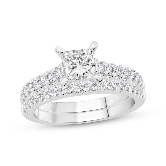 Certified Princess-Cut Ideal Diamond Bridal Set 1-1/6 ct tw 14K White Gold