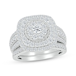 Multi-Diamond Center Cushion Frame Bridal Set 1-1/2 ct tw 10K White Gold