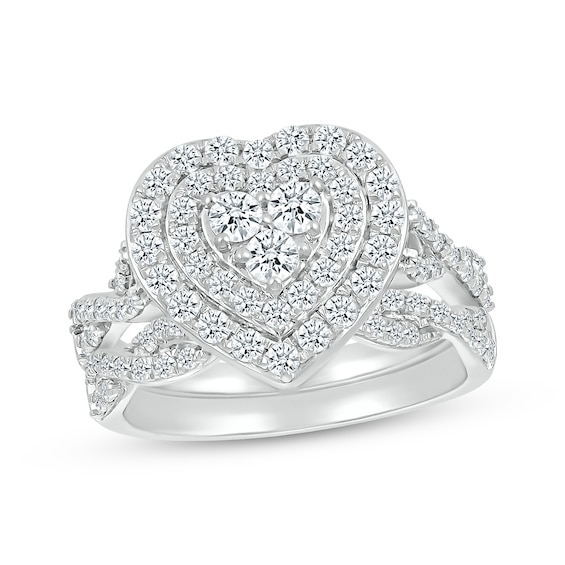 Multi-Diamond Center Heart Twist Bridal Set 1-1/5 ct tw 10K White Gold