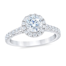 Royal Asscher Victoria Diamond Engagement Ring 1 1/4 ct tw Round 14K White Gold