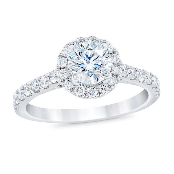 Royal Asscher Victoria Diamond Engagement Ring 1 1/4 ct tw Round 14K White Gold