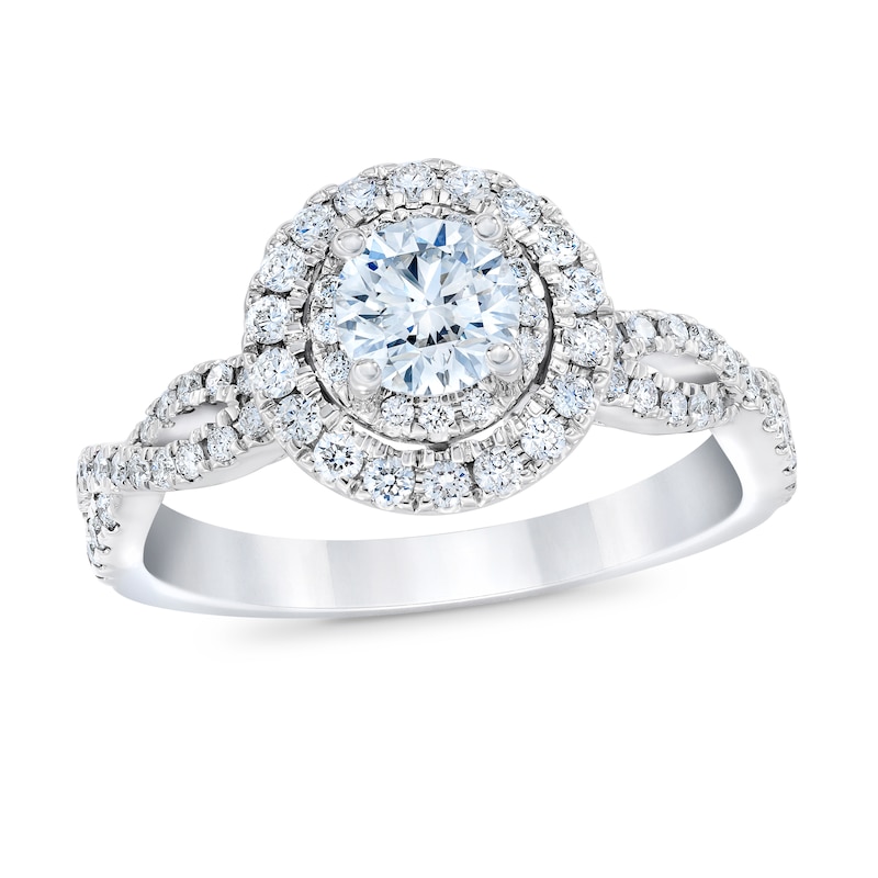 Royal Asscher Madeleine Diamond Engagement Ring 1 ct tw Round 14K White Gold