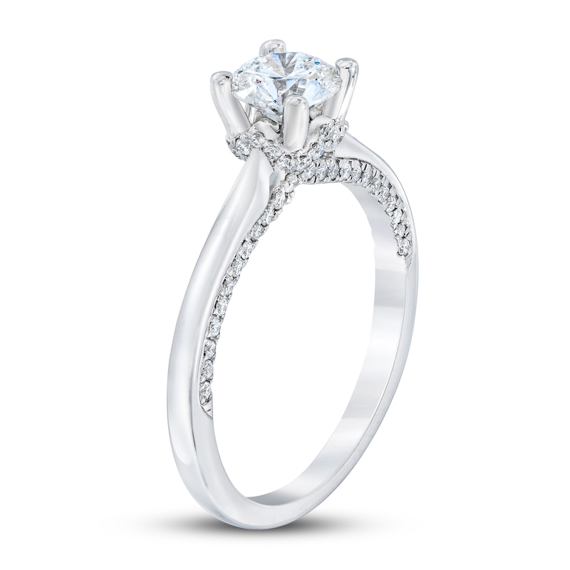 Royal Asscher Maxima Diamond Engagement Ring 1 ct tw Round 14K White Gold
