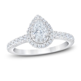 Royal Asscher Diamond Engagement Ring 1 ct tw Pear-shaped & Round-cut 14K White Gold