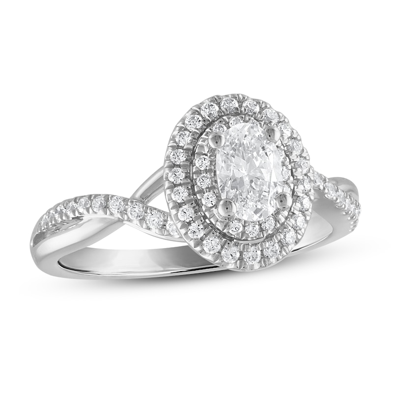Royal Asscher Thyra Diamond Engagement Ring 3/4 ct tw Oval & Round-cut 14K White Gold