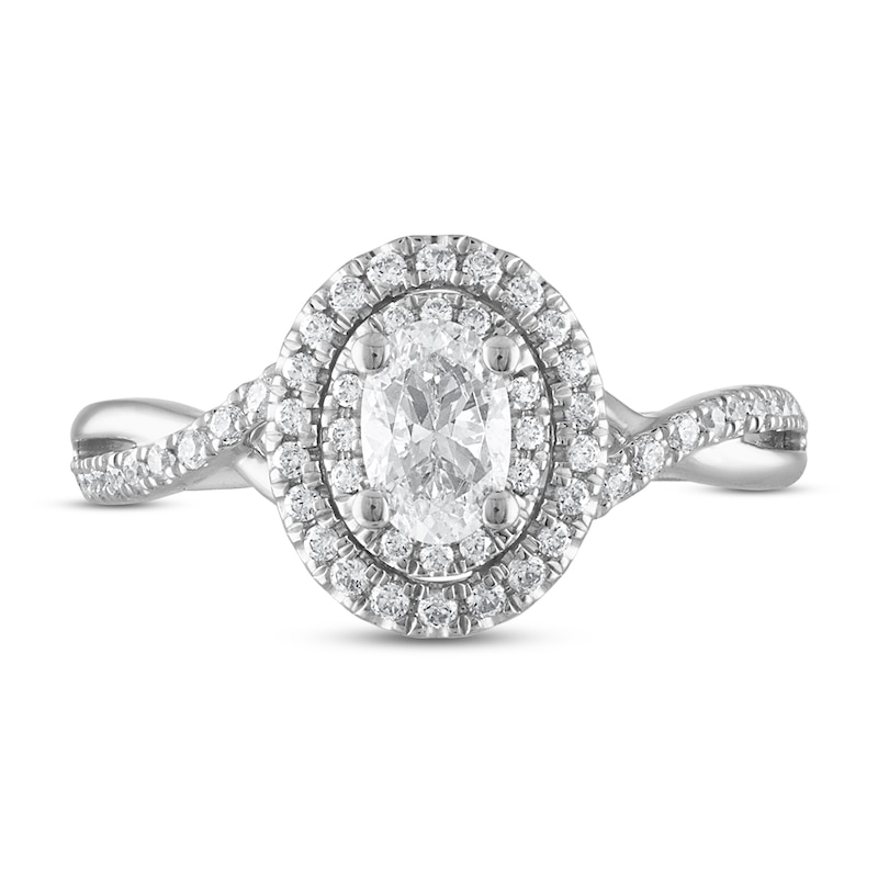 Royal Asscher Thyra Diamond Engagement Ring 3/4 ct tw Oval & Round-cut 14K White Gold