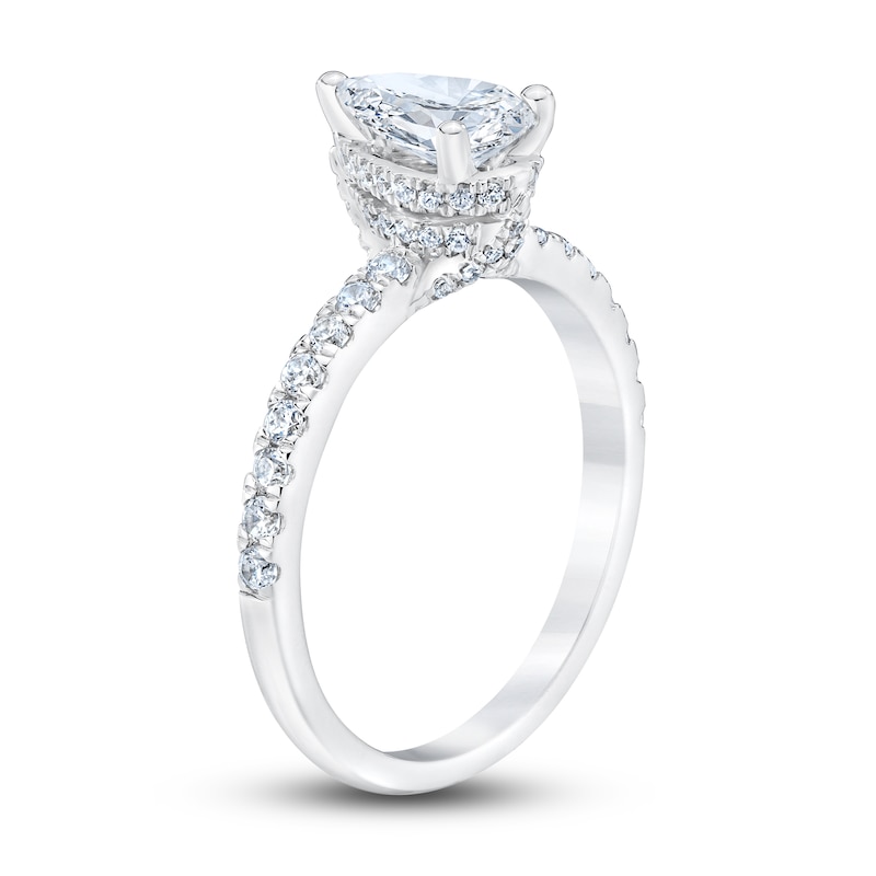 Royal Asscher Diamond Engagement Ring 1-3/8 ct tw Pear-shaped & Round-cut 14K White Gold