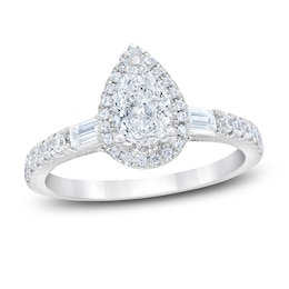 Royal Asscher Diamond Engagement Ring 1-1/4 ct tw Pear-shaped, Round & Baguette-cut 14K White Gold