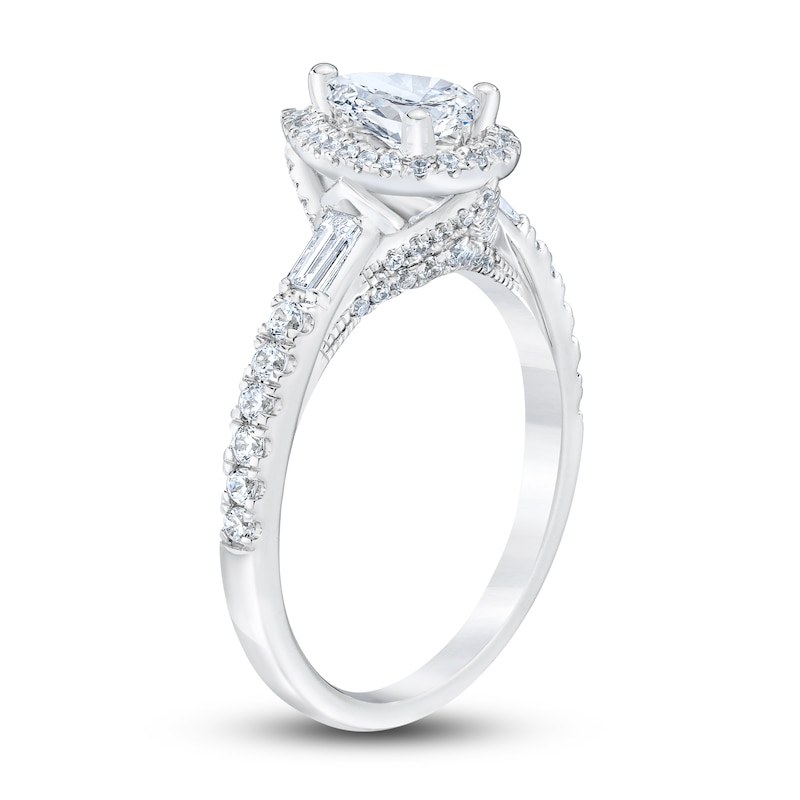 Royal Asscher Diamond Engagement Ring 1-1/4 ct tw Pear-shaped, Round & Baguette-cut 14K White Gold