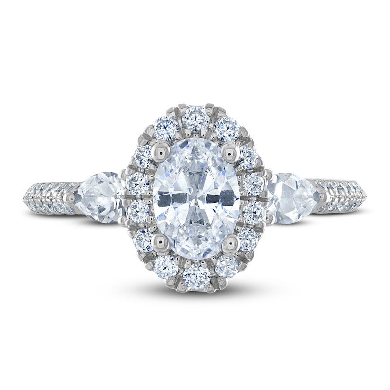 Royal Asscher Diamond Engagement Ring 1-1/4 ct tw Oval, Round & Pear-shaped-cut 14K White Gold
