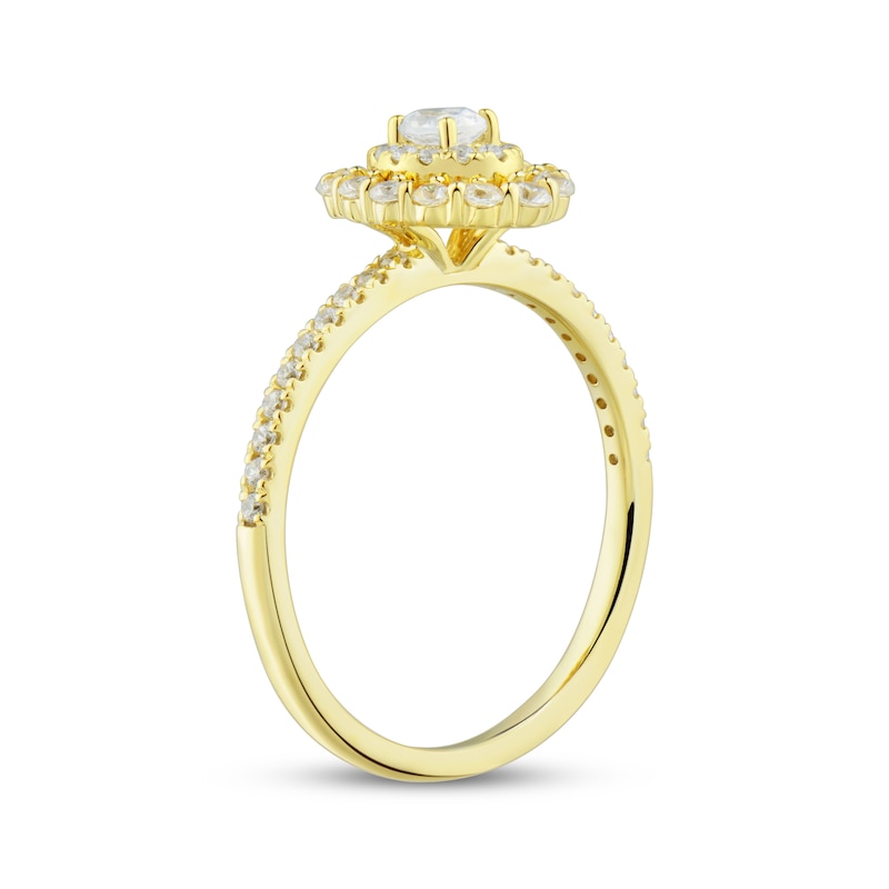 Oval & Round-Cut Diamond Halo Engagement Ring 1/2 ct tw 14K Yellow Gold