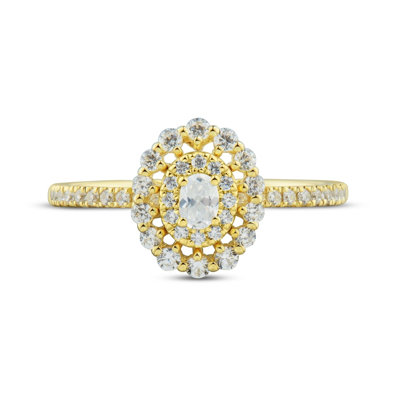 Oval & Round-Cut Diamond Halo Engagement Ring 1/2 ct tw 14K Yellow Gold