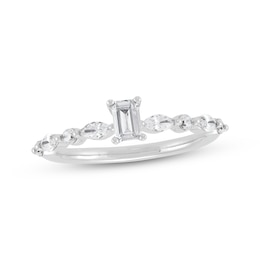 Adore Multi-Shape Emerald, Marquise & Round-cut Diamond Engagement Ring 3/4 ct tw 14K White Gold