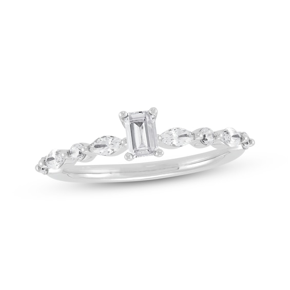 Adore Multi-Shape Emerald, Marquise & Round-cut Diamond Engagement Ring 3/4 ct tw 14K White Gold