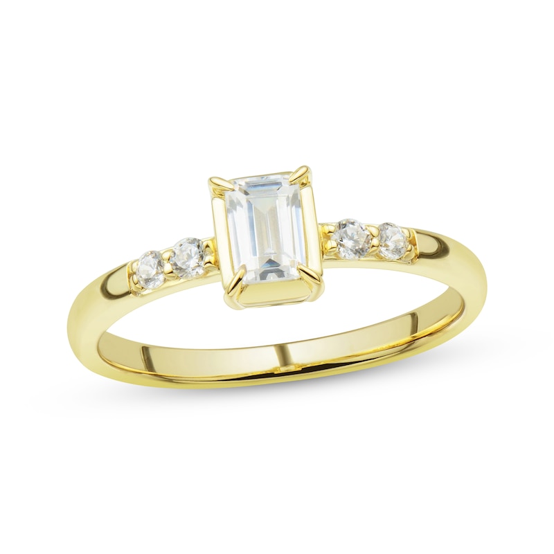 Main Image 1 of Adore Emerald & Round-Cut Diamond Engagement Ring 1/2 ct tw 14K Yellow Gold