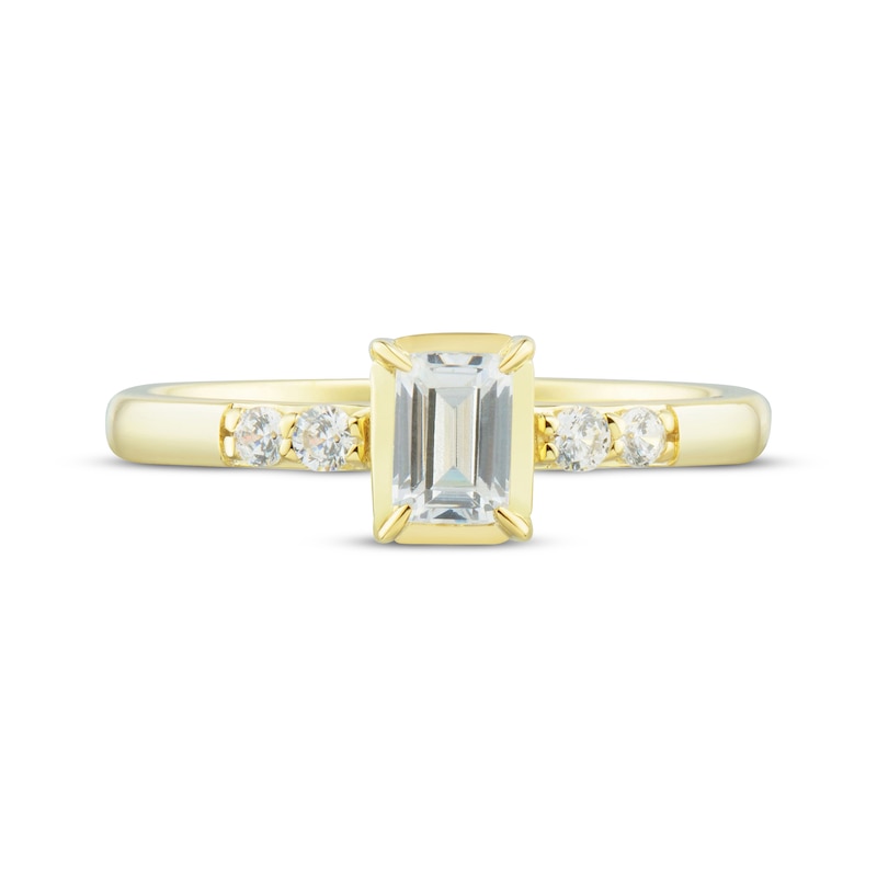 Main Image 3 of Adore Emerald & Round-Cut Diamond Engagement Ring 1/2 ct tw 14K Yellow Gold