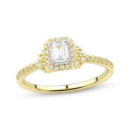 Adore Emerald & Round-Cut Diamond Halo Engagement Ring 1/2 ct tw 14K Yellow Gold