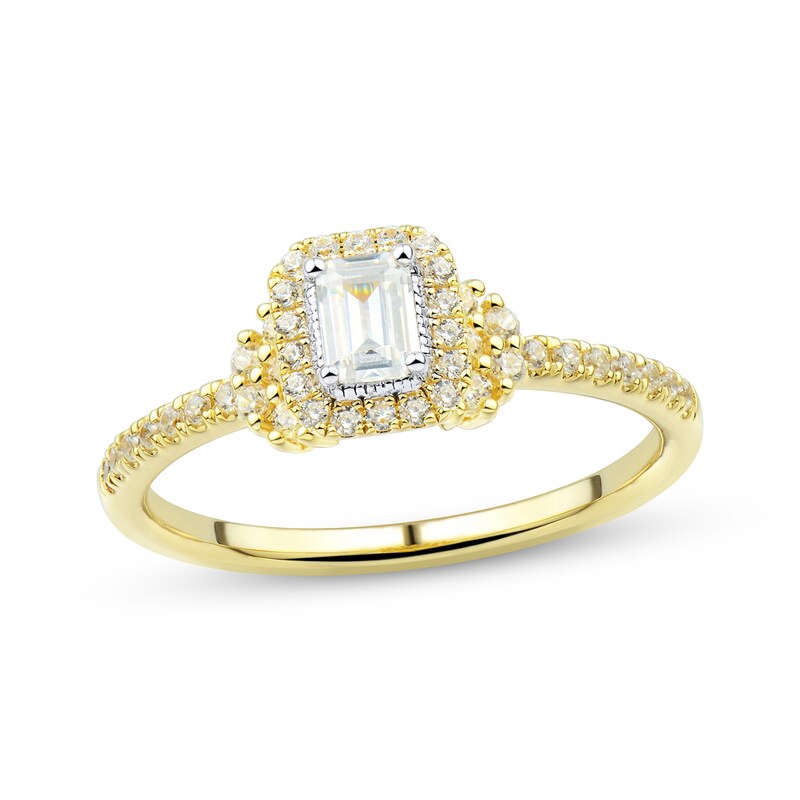 Main Image 1 of Adore Emerald & Round-Cut Diamond Halo Engagement Ring 1/2 ct tw 14K Yellow Gold