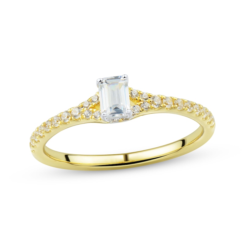 Main Image 1 of Adore Emerald & Round-Cut Diamond Engagement Ring 1/2 ct tw 14K Yellow Gold