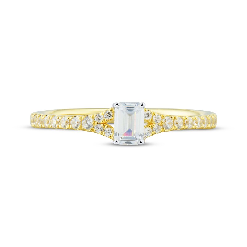 Main Image 3 of Adore Emerald & Round-Cut Diamond Engagement Ring 1/2 ct tw 14K Yellow Gold