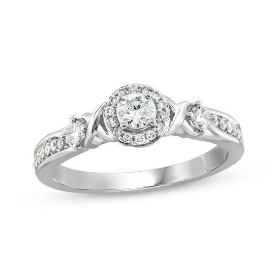 XO from KAY Round-Cut Diamond Halo Engagement Ring 5/8 ct tw 14K White Gold