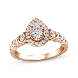 XO from KAY Round-Cut Multi-Diamond Center Pear-Shaped Engagement Ring 5/8 ct tw 14K Rose Gold