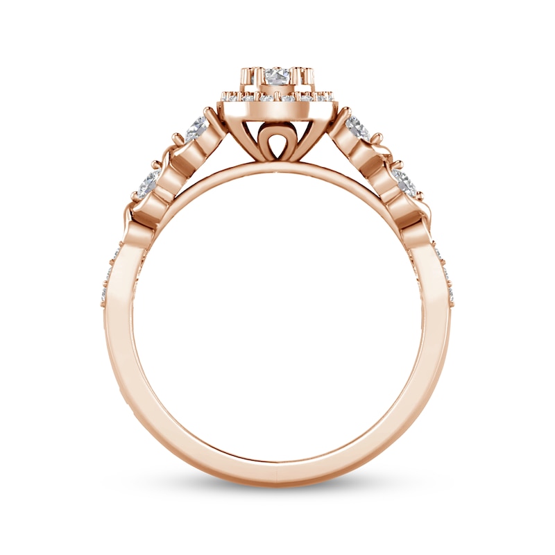 XO from KAY Round-Cut Multi-Diamond Center Pear-Shaped Engagement Ring 5/8 ct tw 14K Rose Gold