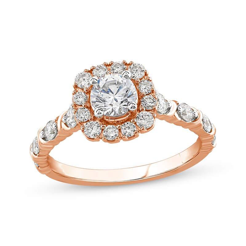 Main Image 1 of XO from KAY Round-Cut Diamond Cushion-Shaped Halo Engagement Ring 1 ct 14K Rose Gold