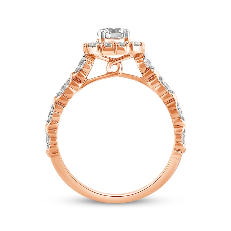 Main Image 3 of XO from KAY Round-Cut Diamond Cushion-Shaped Halo Engagement Ring 1 ct 14K Rose Gold