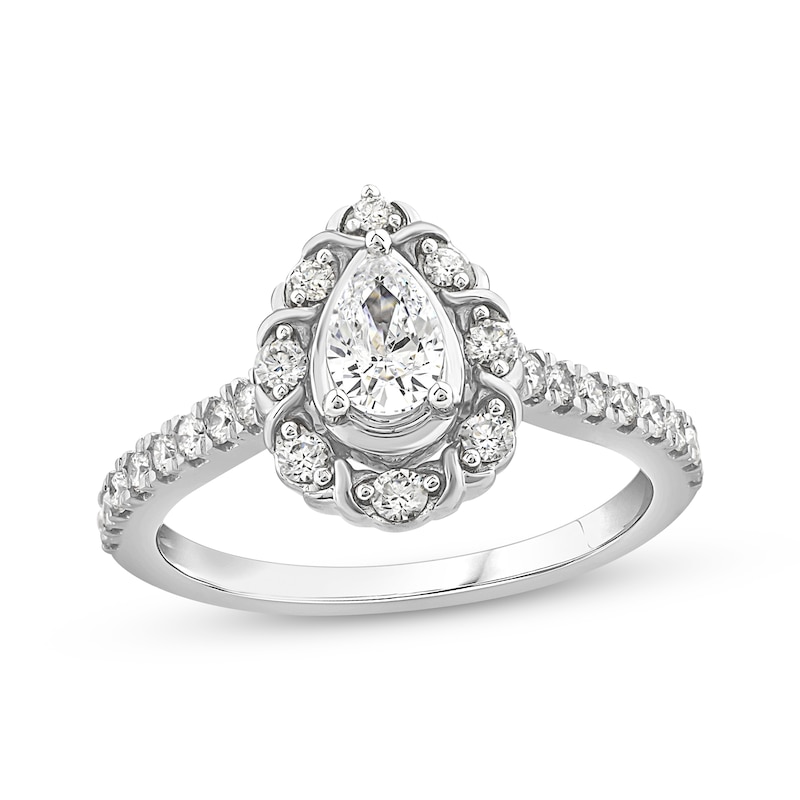 XO from KAY Pear-Shaped & Round-Cut Diamond Halo Engagement Ring 7/8 ct tw 14K White Gold