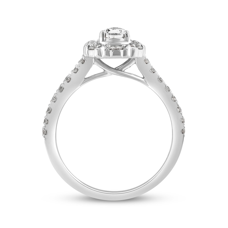 XO from KAY Pear-Shaped & Round-Cut Diamond Halo Engagement Ring 7/8 ct tw 14K White Gold