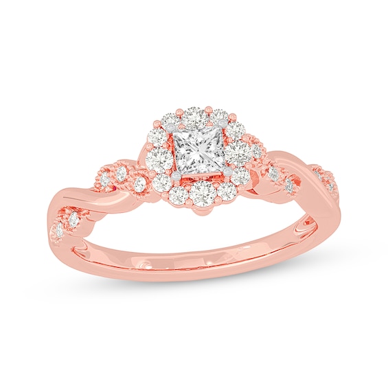 Adore Princess-Cut Diamond Twist Shank Engagement Ring 1/2 ct tw 14K Rose Gold