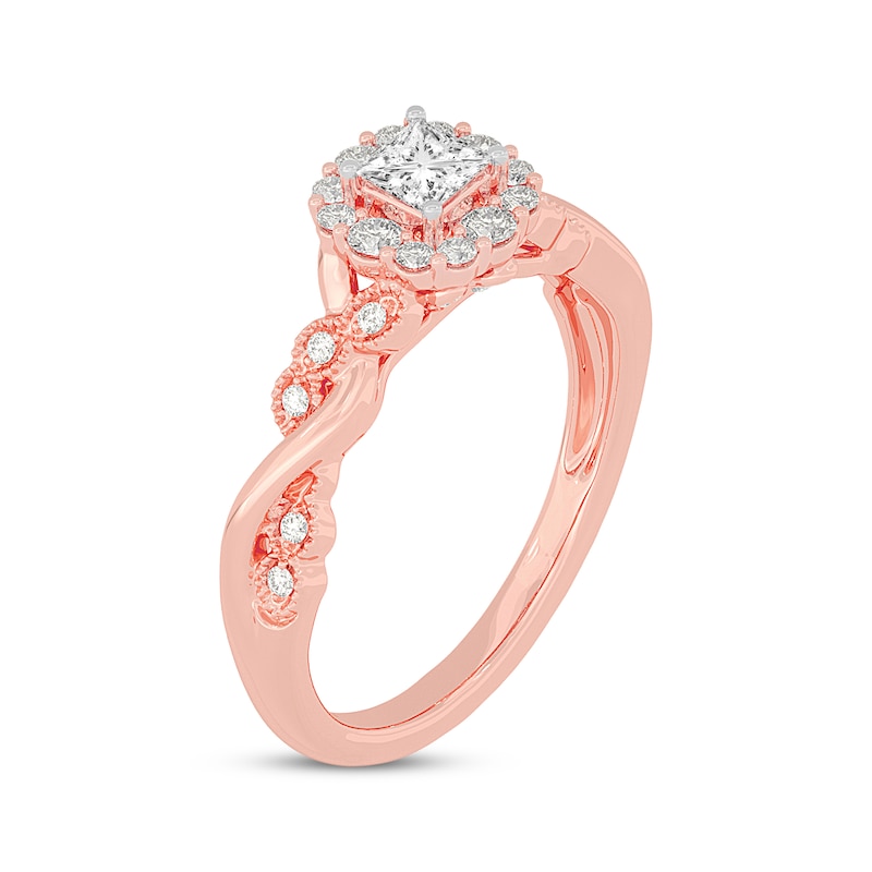 Main Image 2 of Adore Princess-Cut Diamond Twist Shank Engagement Ring 1/2 ct tw 14K Rose Gold