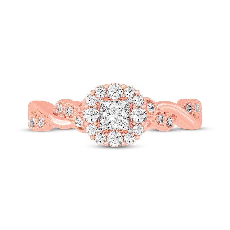 Main Image 3 of Adore Princess-Cut Diamond Twist Shank Engagement Ring 1/2 ct tw 14K Rose Gold